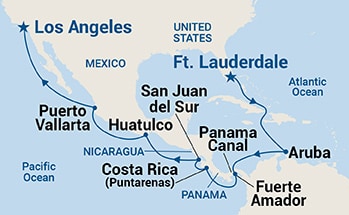 16-Day Panama Canal - Ocean to Ocean Holiday Itinerary Map
